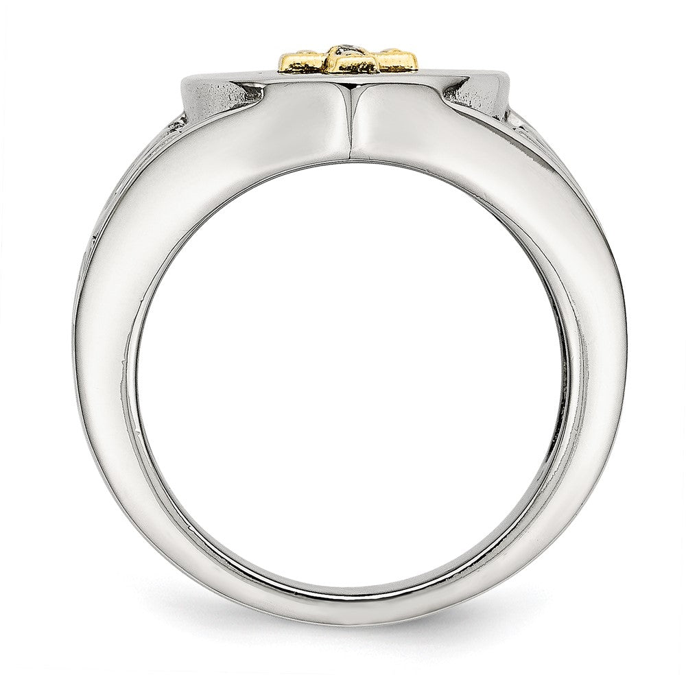 Stainless Steel Polished w/10K Gold Cross and .02ct Diamond Ring Size - 10