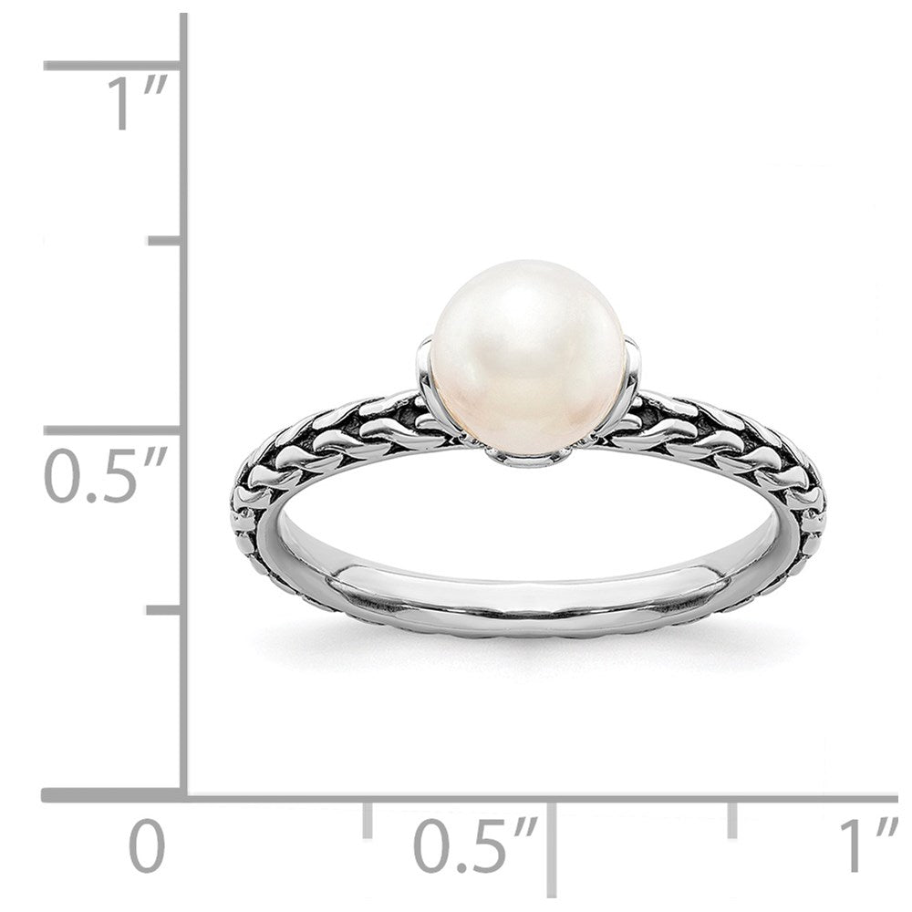 Sterling Silver Stack Exp. 7.0-7.5mm White FW Cultured Pearl Ring Size -6