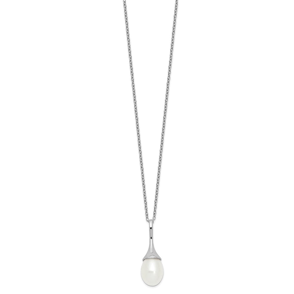 Sterling Silver Rhodium-plated 8-9mm White Teardrop Freshwater Cultured Pearl 17 inch Necklace 17 Inches