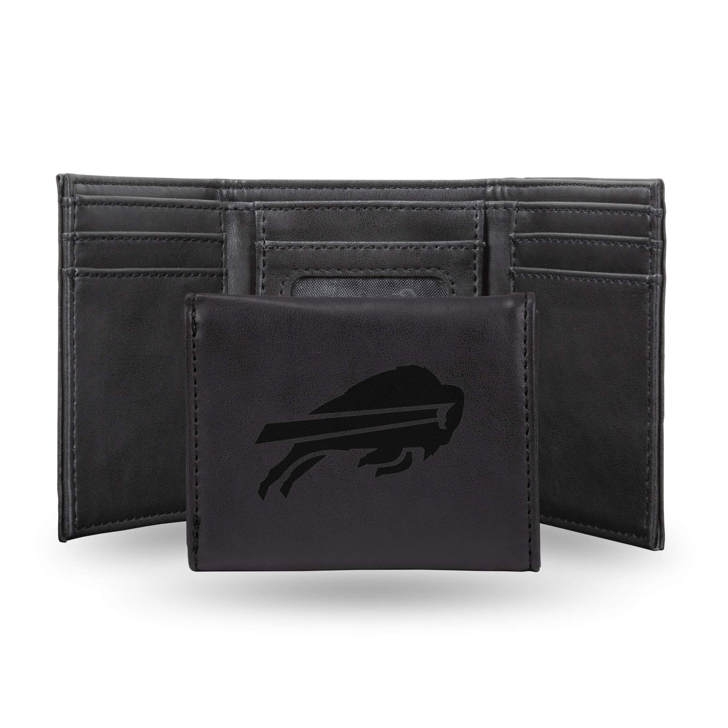 Football Rico Industries Buffalo Bills Black Laser Engraved Trifold Laser Engraved Tri-Fold Wallet - Men's Accessory