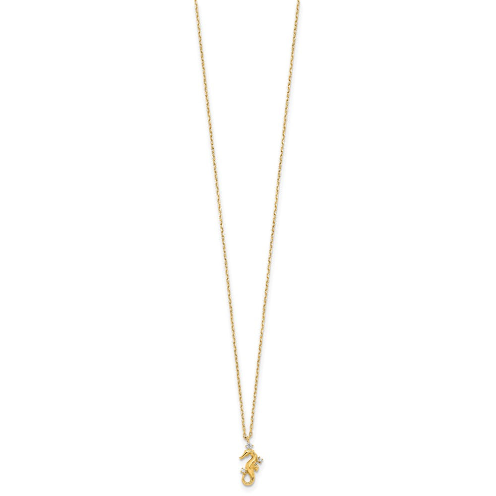 14k Yellow Gold Polished CZ Seahorse w/1.25 in ext Necklace