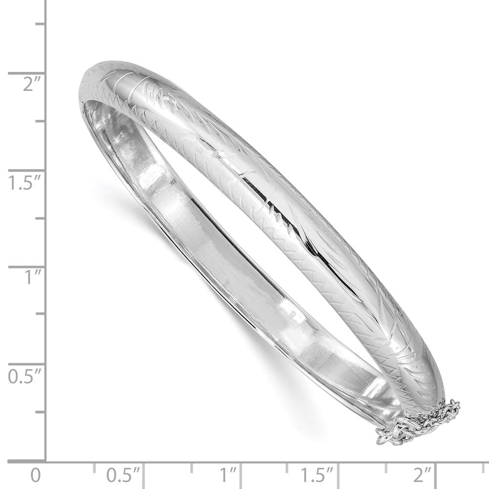 Sterling Silver Rhodium-plated 7mm Fancy Hinged Bangle Bracelet 7.5 inches