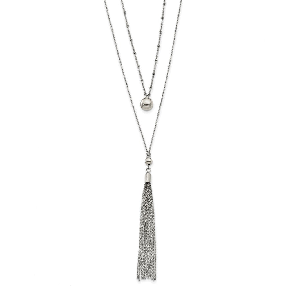 Stainless Steel Polished 2 Strand 24in w/2in ext Necklace