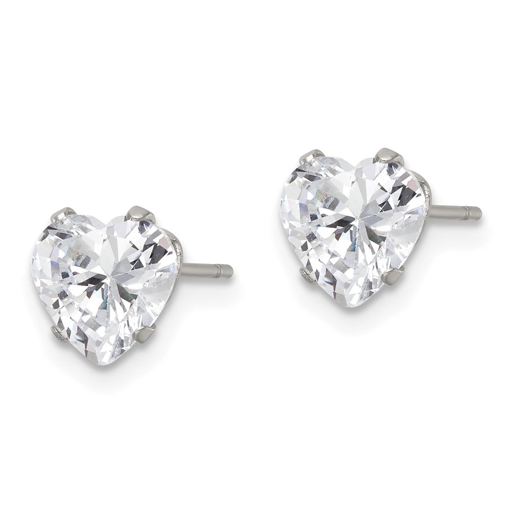 Stainless Steel Polished 7mm Heart CZ Stud Post Earrings