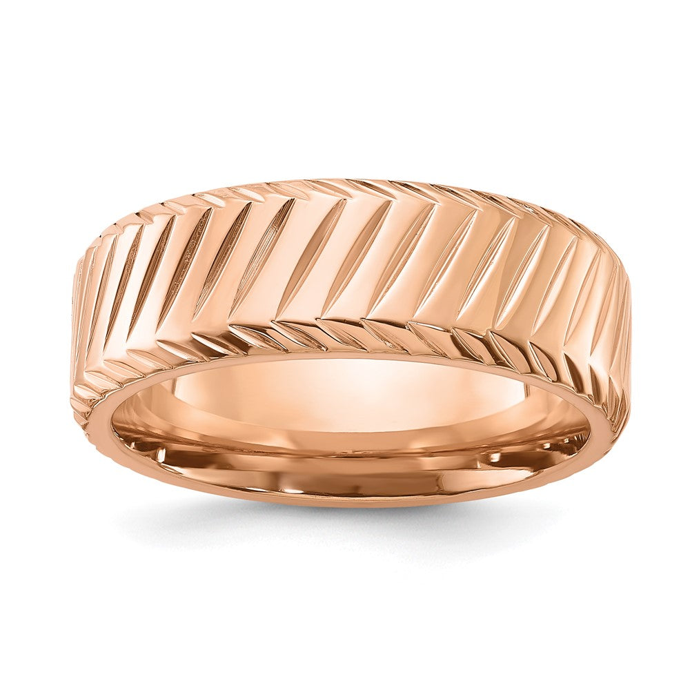 Chisel Stainless Steel Polished Rose IP-plated Grooved 8mm Band Size - 12.5