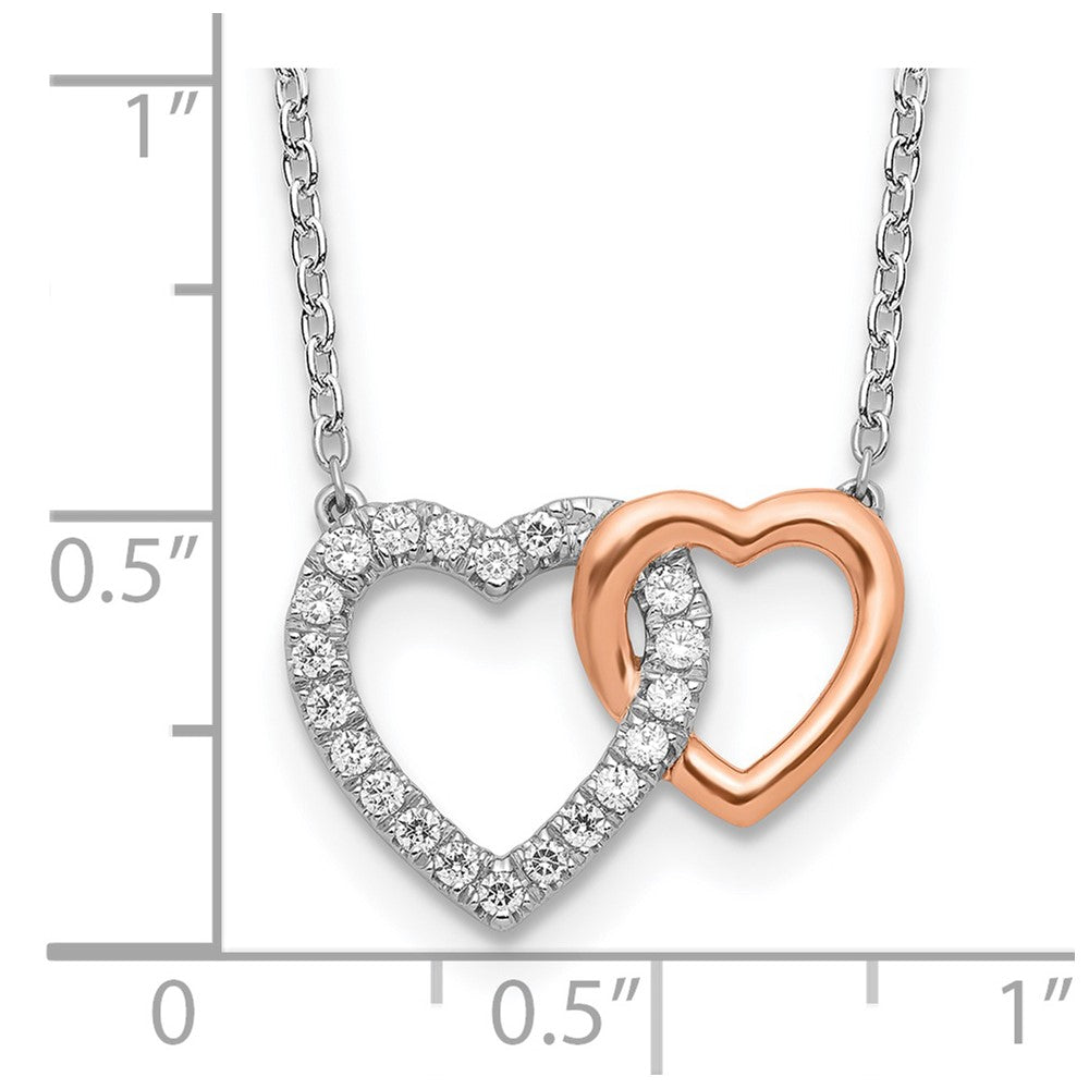 14k Two-Tone Rose and White Gold 1/5 carat Lab Grown Diamond VS/SI+ G+ 18 inch Interlocking Heart Necklace