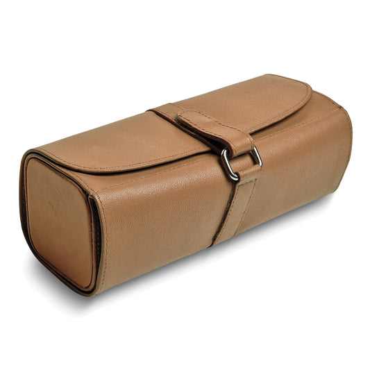 Tan Leather Snap Strap Large Jewelry Roll with Watch/Bracelet Pillow GM17749