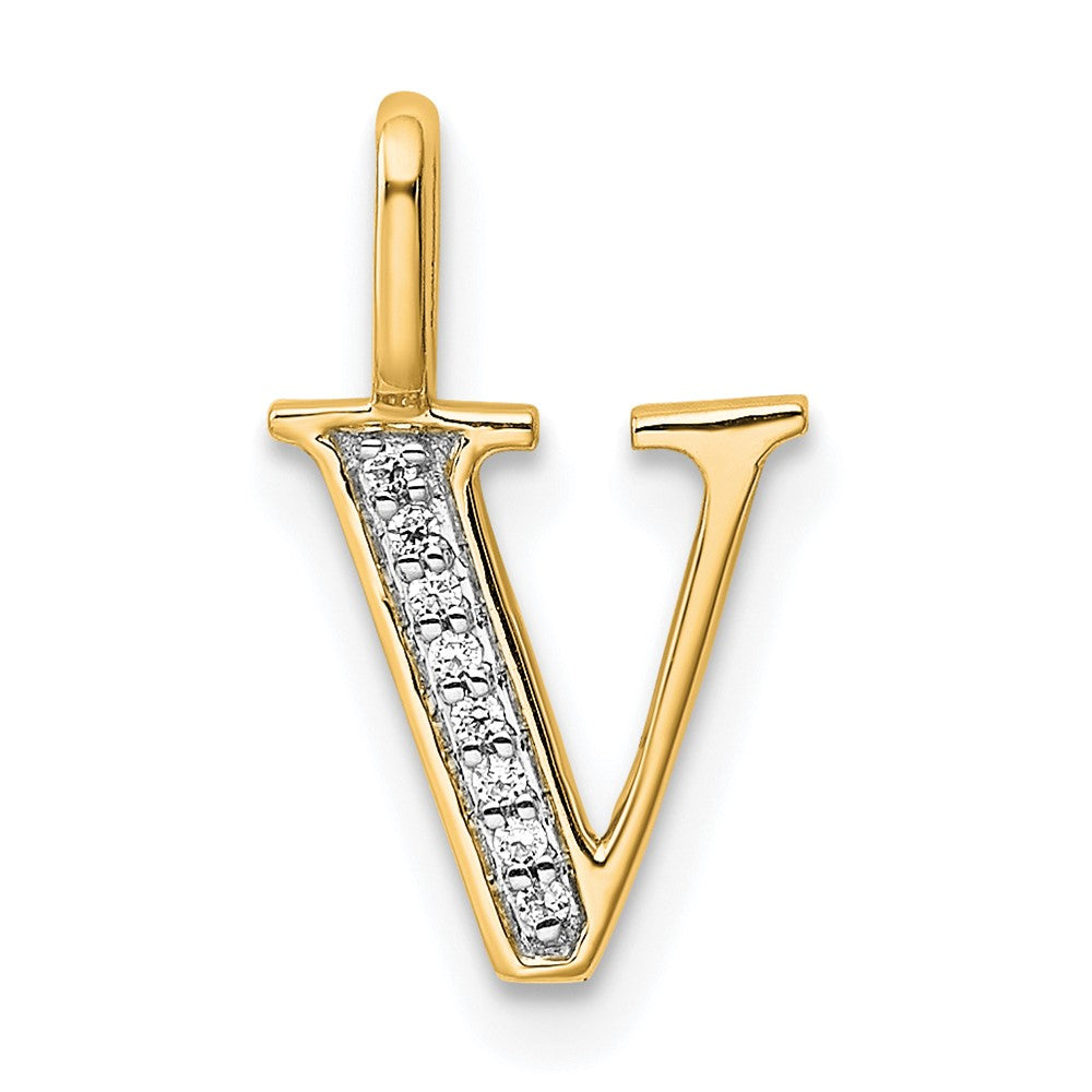 14K Diamond Letter V Initial Pendant