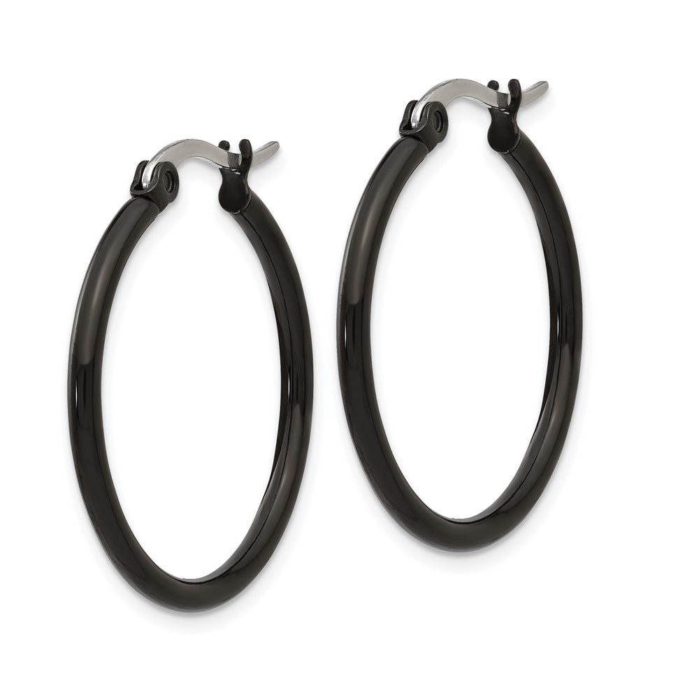 Stainless Steel Polished Black IP-plated 26mm Diameter Hoop Earrings