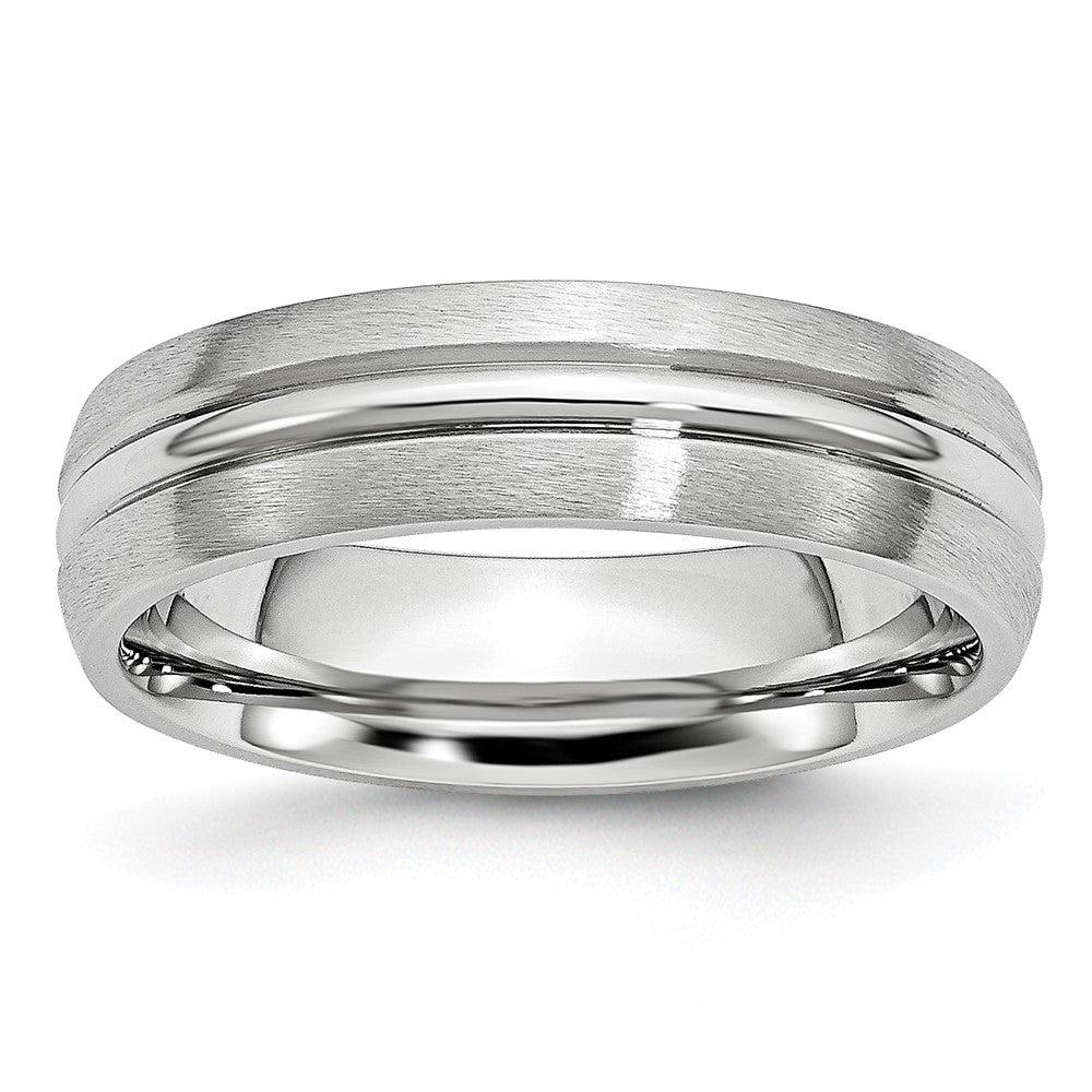 Cobalt Satin and Polished Grooved 6mm Band Size - 10