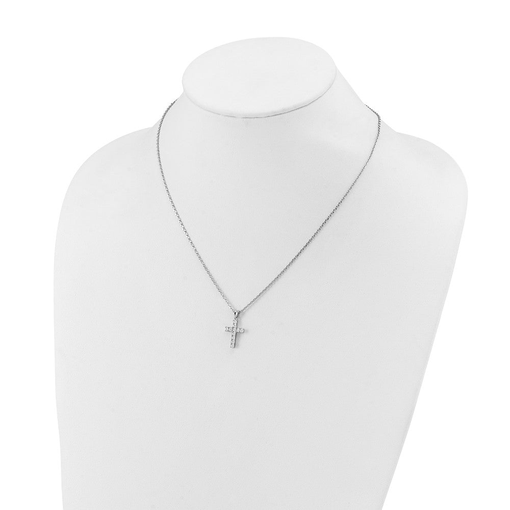 Sterling Shimmer Sterling Silver Rhodium-plated 2mm CZ 11 Stone Cross 16 inch with 2 inch Extension Necklace 16 Inches