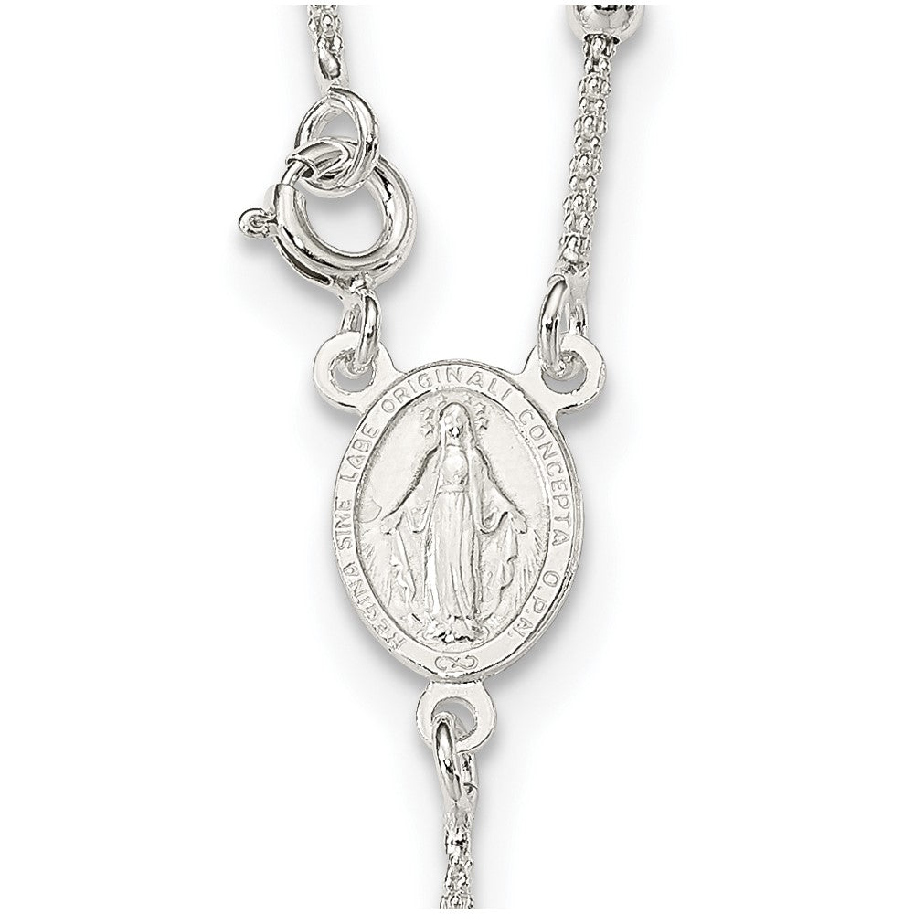 Sterling Silver Polished Bead Rosary 16 inch Necklace 16 Inches