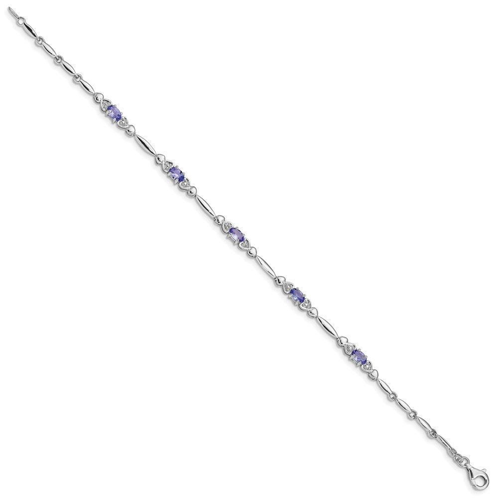 Sterling Silver Rhodium-plated Tanzanite and Diamond Bracelet 7 inches