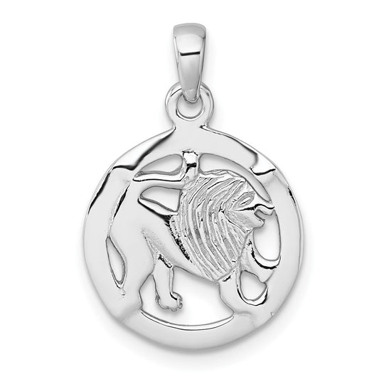 Sterling Silver Rhodium-plated Polished Reversible Leo Lion in Circle Zodiac Pendant
