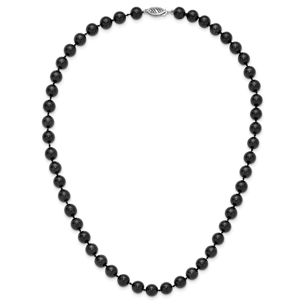14k White Gold 7-8mm Black Round Akoya Saltwater Cultured Pearl 24 inch Necklace