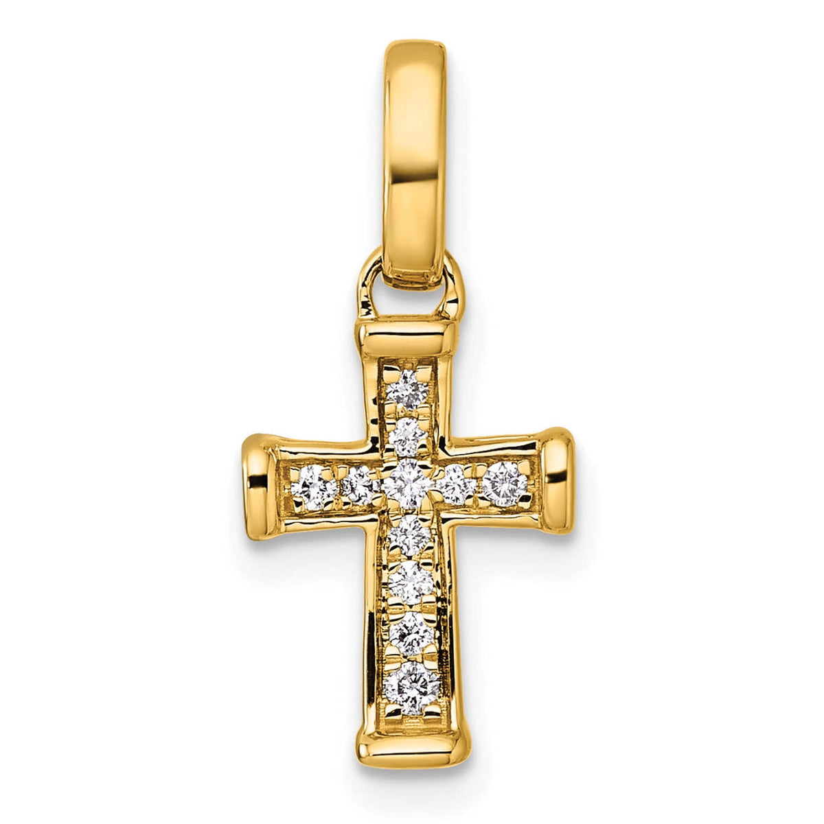 14k Yellow Gold Small 1/10 CT Diamond Fancy Latin Cross Pendant