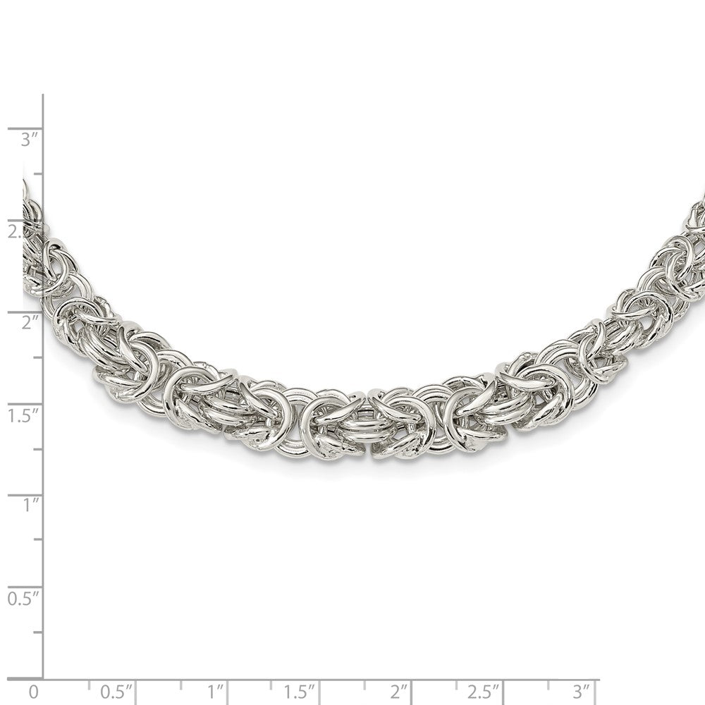 Sterling Silver Polished Byzantine Graduated Link Necklace 17 Inches
