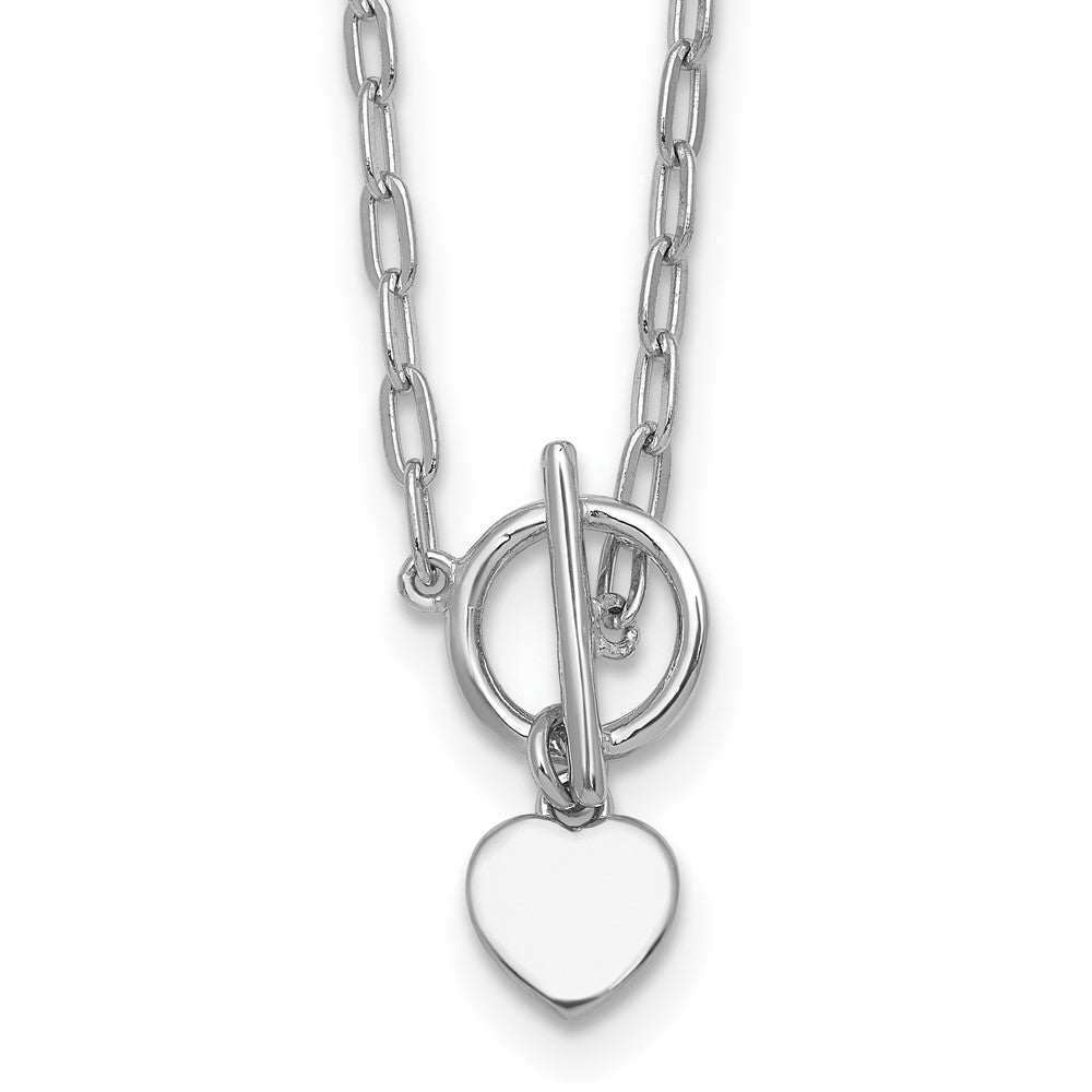 Sterling Silver Rhodium-plated Polished Heart Dangle Paperclip Link 16 Inch with 2 Inch Extension Necklace 16 Inches