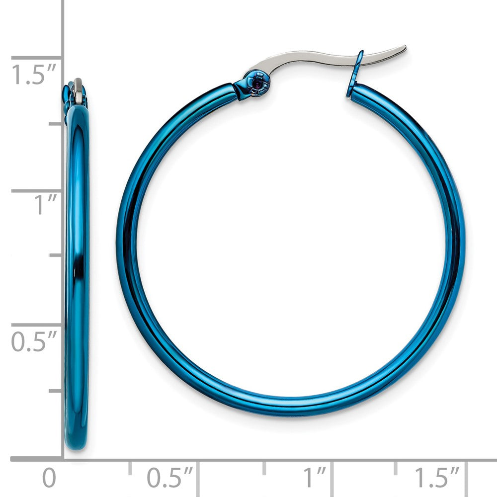 Stainless Steel Polished Blue IP-plated 32mm Diameter Hoop Earrings
