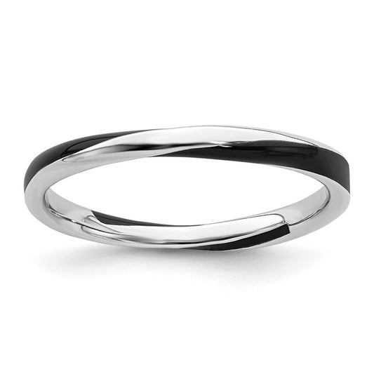 Sterling Silver Stackable Expressions Twisted Black Enameled Ring Size -5