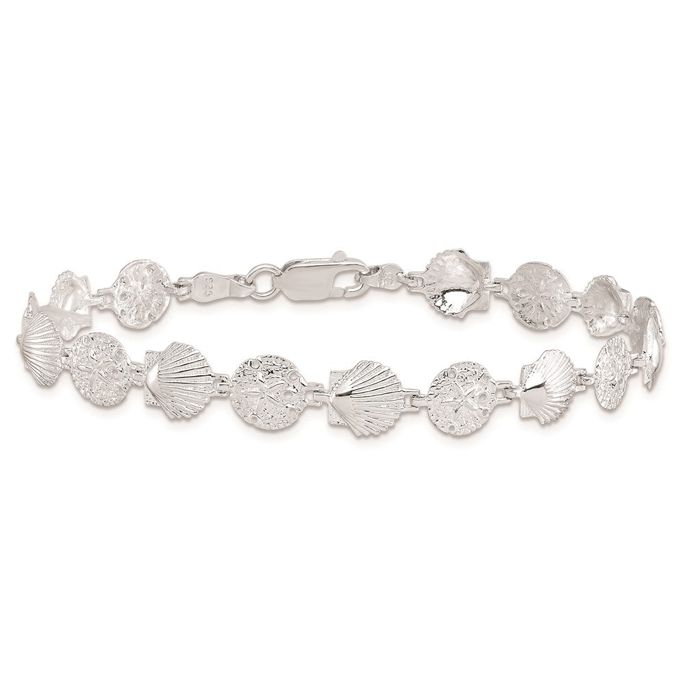 De-Ani Sterling Silver Rhodium-plated Polished Sand Dollar and Shell 7.25 inch Bracelet 7.25 inches