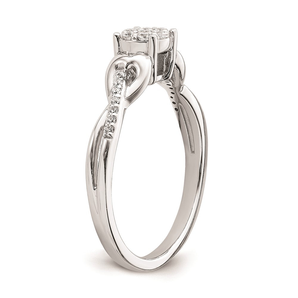 10k White Gold Cluster with 2 Hearts 1/6 carat Diamond Complete Engagement Ring