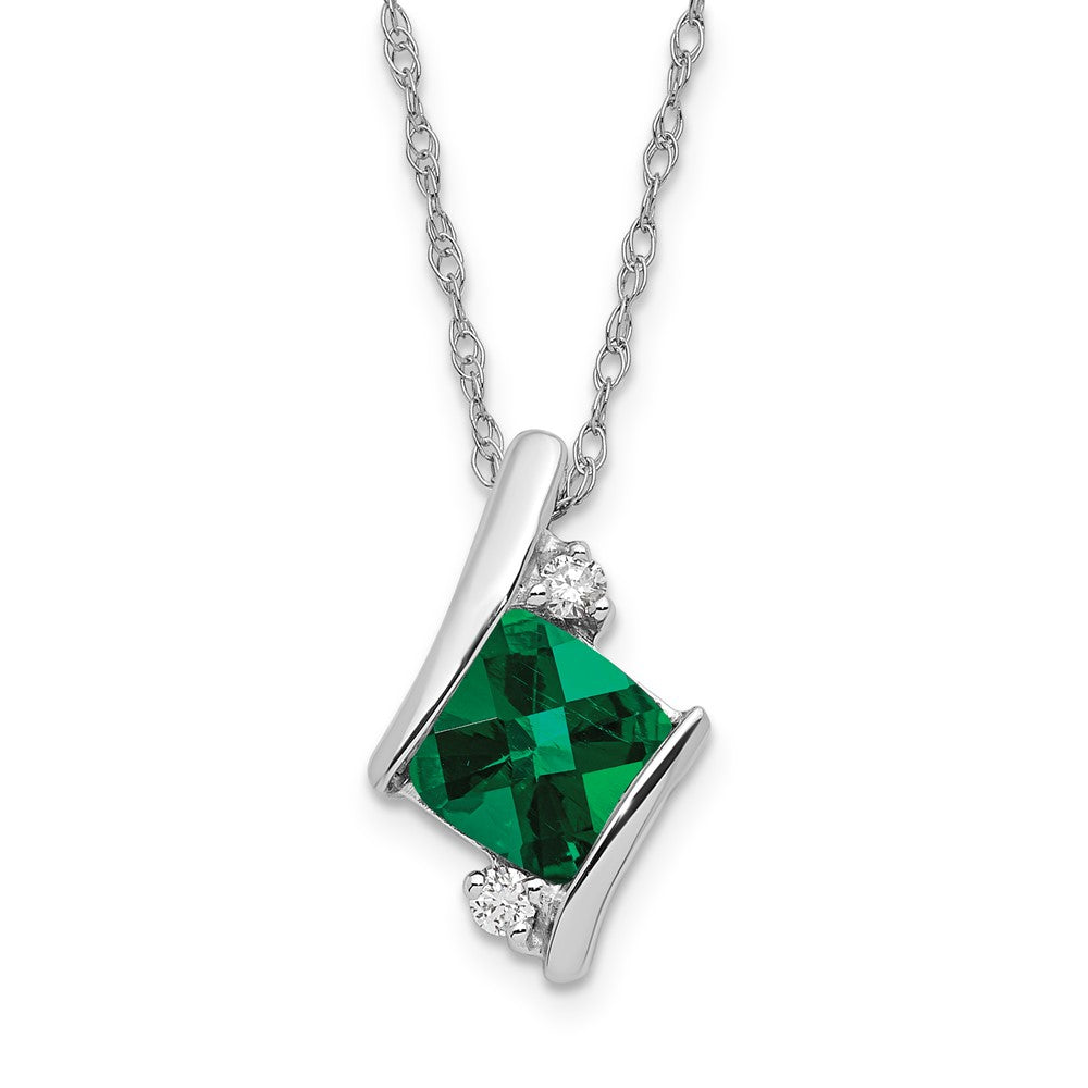 SS Created Emerald & Diamond Pend Necklace