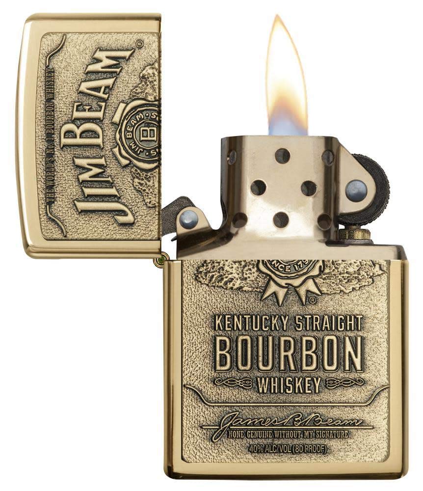 Zippo Jim Beam Bourbon Label Emblem High Polish Brass Pocket Lighter