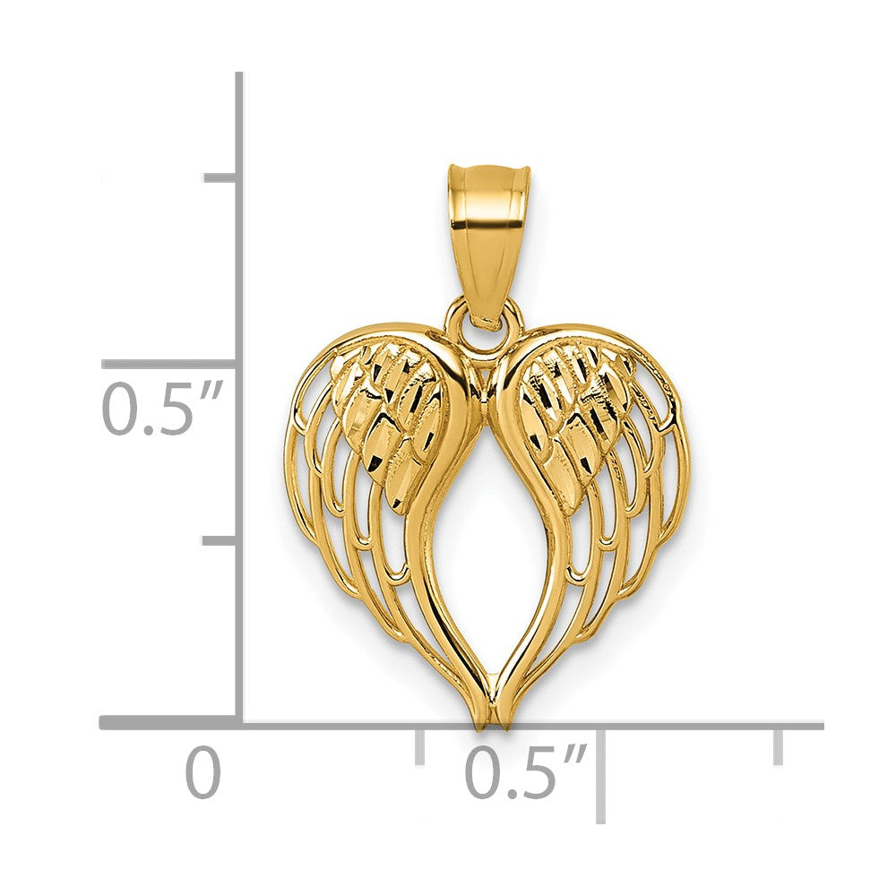 14k Polished and Diamond-cut Cut-out Wings In Heart Shape Pendant
