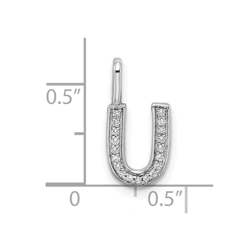 14K White Gold Diamond Letter U Initial Pendant