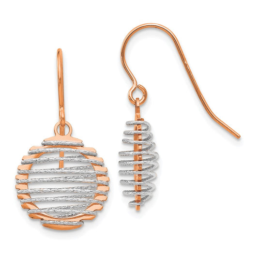 14K Two-tone White/Rose Polished Wire Wrapped Dangle Earrings