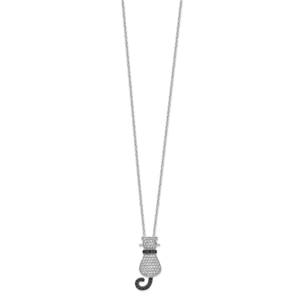 Brilliant Embers Sterling Silver Rhodium-plated 80 Stone 18 inch Micro Pav‚ Black and White CZ Polished Cat Necklace with 2 Inch Extender 18 Inches