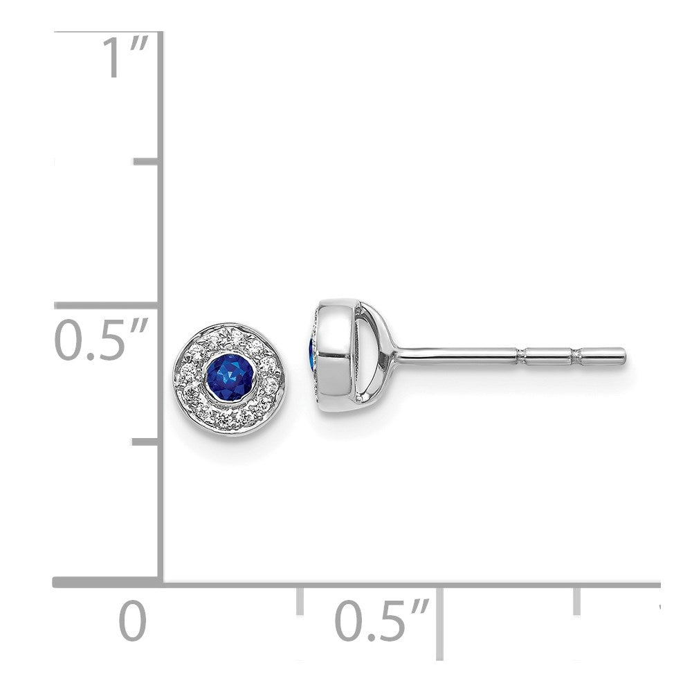 14k White Gold Diamond and Sapphire Halo Post Earrings
