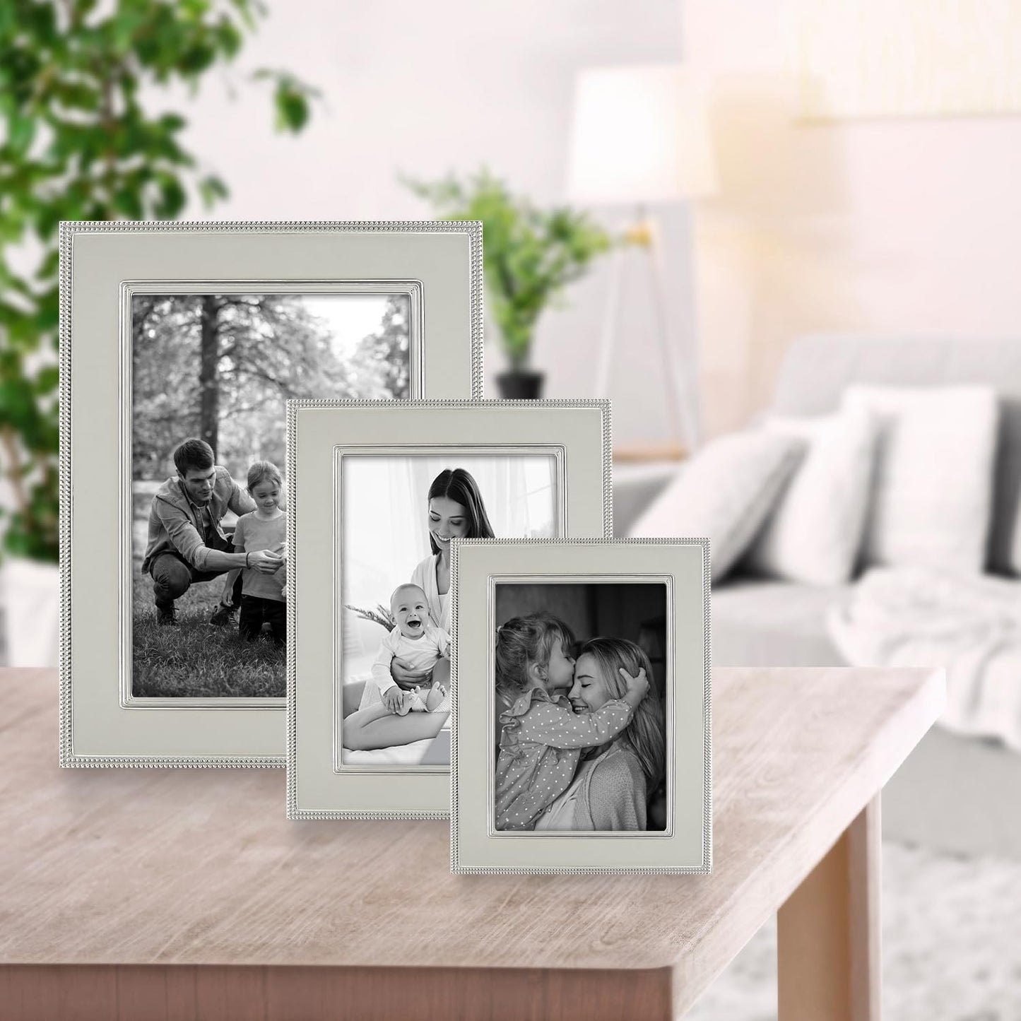 Flat Plain with Bead Boder Frame Silver 8x10
