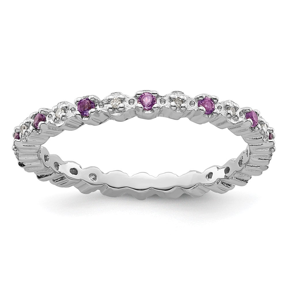 Sterling Silver Stackable Expressions Amethyst & Diamond Ring Size -8