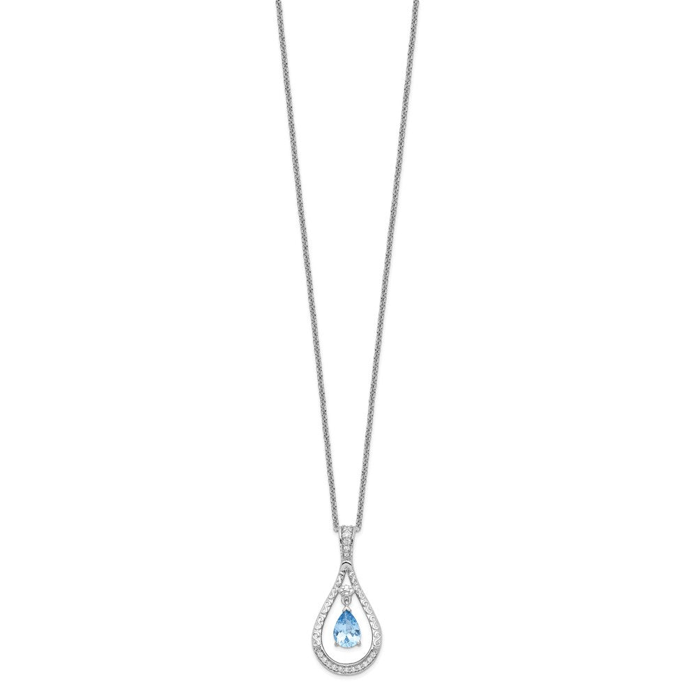 Sentimental Expressions Sterling Silver Rhodium-plated Mar. CZ Stone Never Forget Tear 18in Birthstone Necklace 18 Inches
