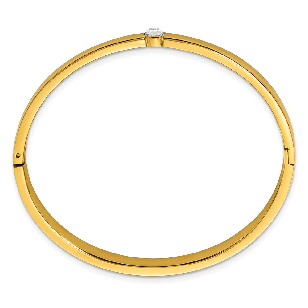Stainless Steel Polished Yellow IP-plated Preciosa Crystal 6mm Hinged Bangl 6.75 inches