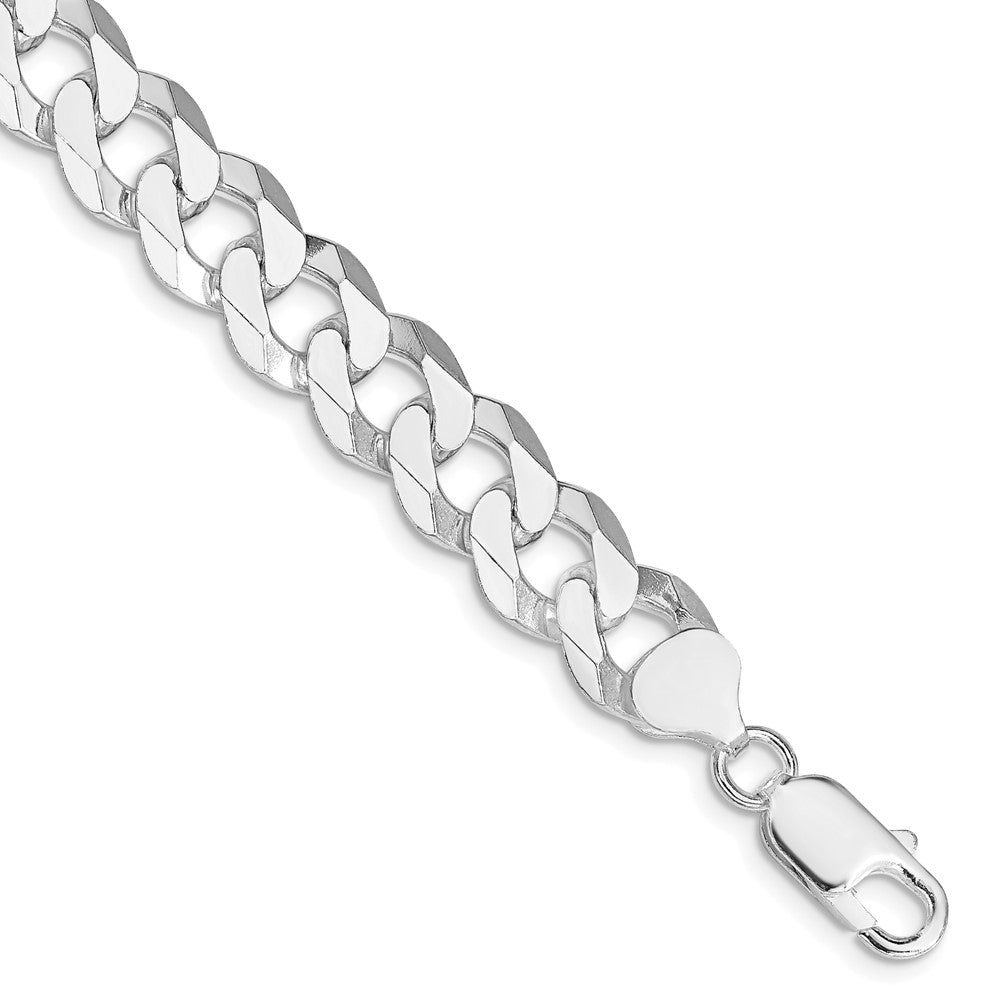 Sterling Silver Rhodium-plated 10.6mm Beveled Curb Chain 10 inches