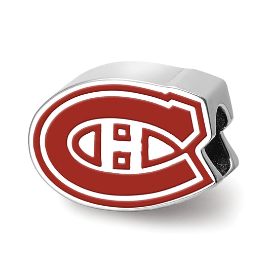 Sterling Silver Rhodium-plated NHL LogoArt Montreal Canadiens Enameled Bead