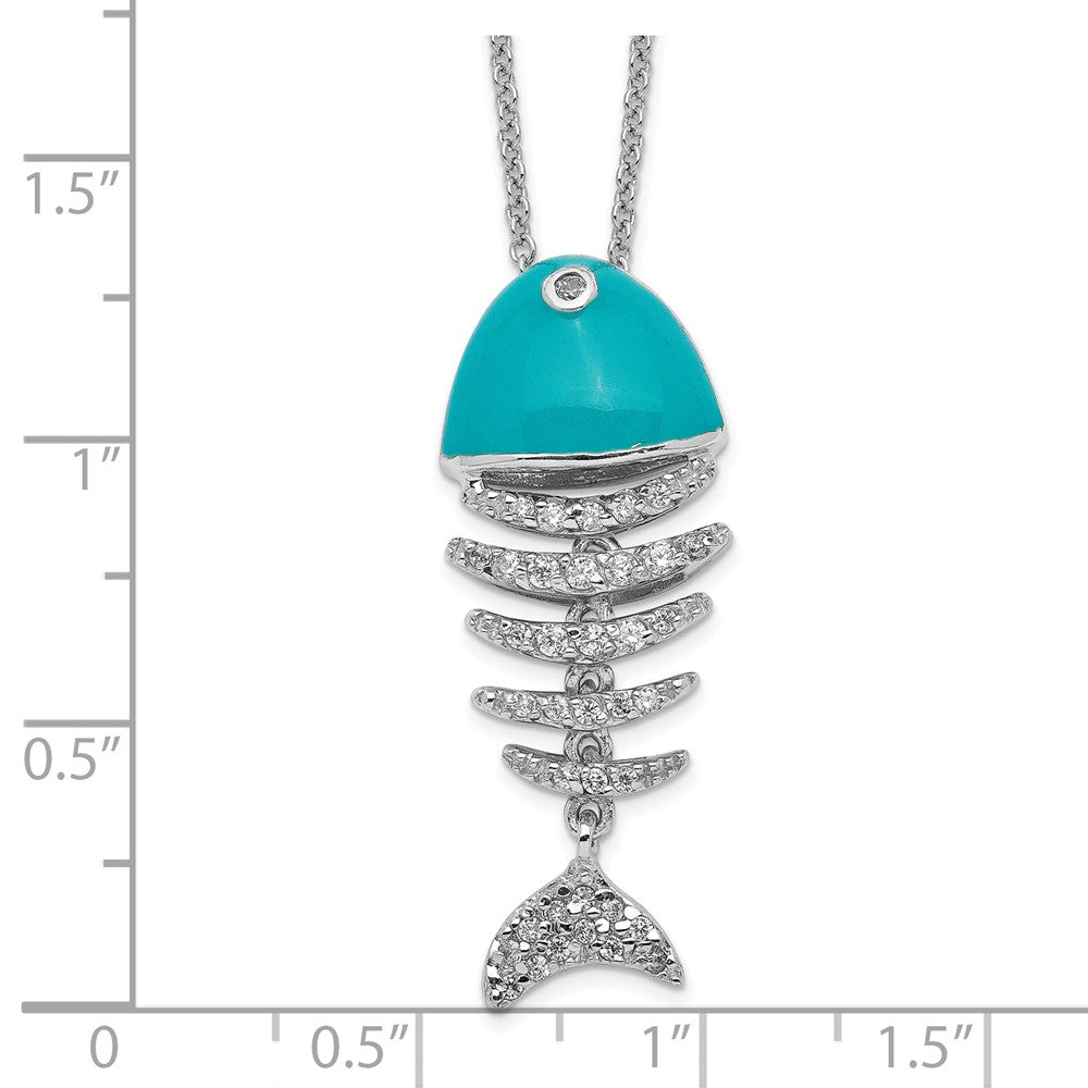 Cheryl M Sterling Silver Rhodium-plated Enameled Brilliant-cut CZ Fish 18 Inch Necklace 18 Inches