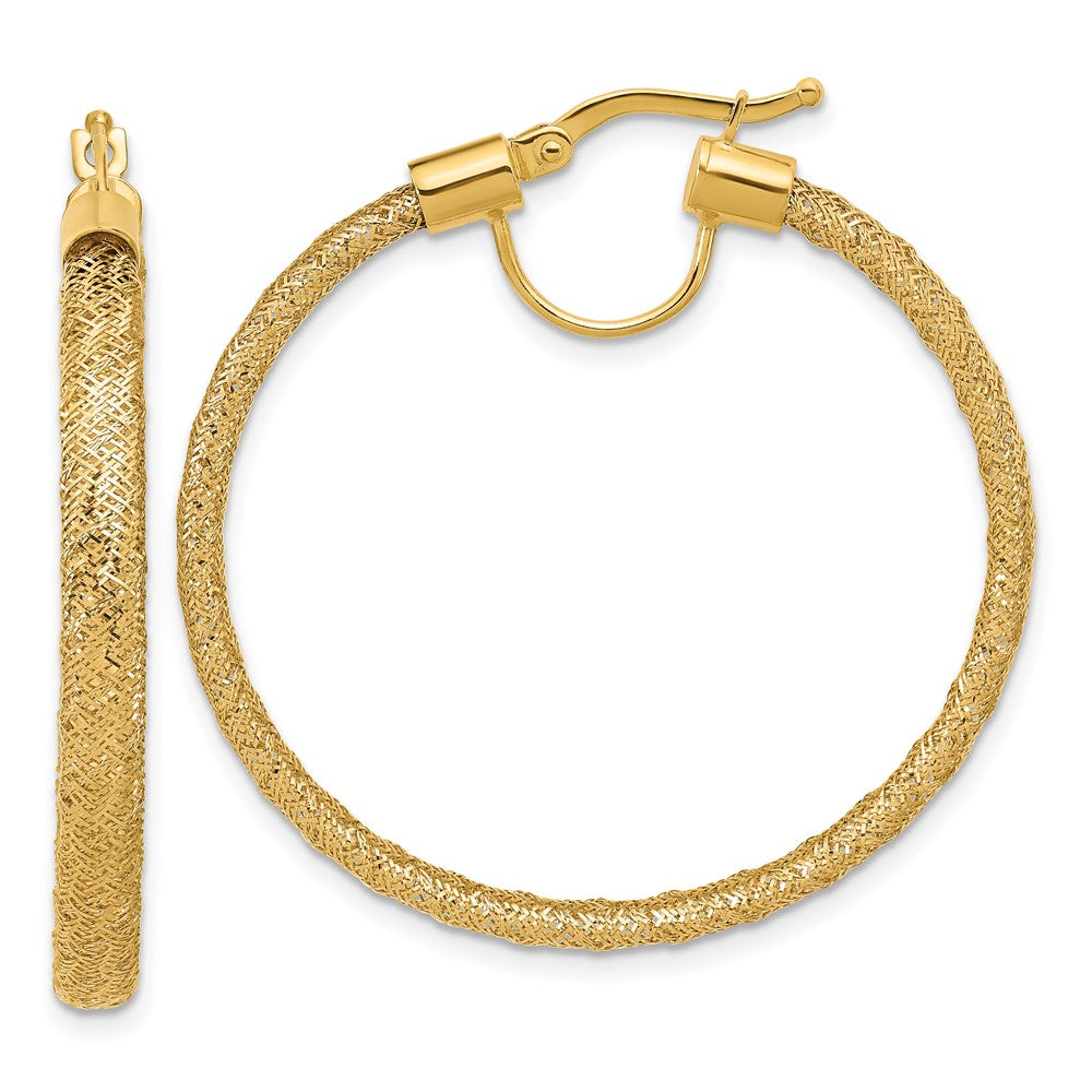 14K Polished Mesh Round Hoop Earrings