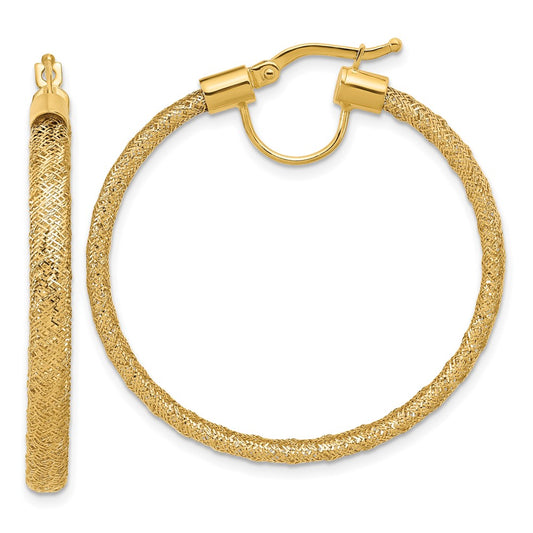 14K Polished Mesh Round Hoop Earrings