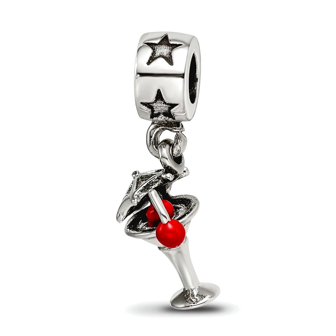 925 Sterling Silver Artisan Oxidized Reflections Enameled Martini Dangle Bead Charm 24.55x7.27mm Wide Pendant Necklace f