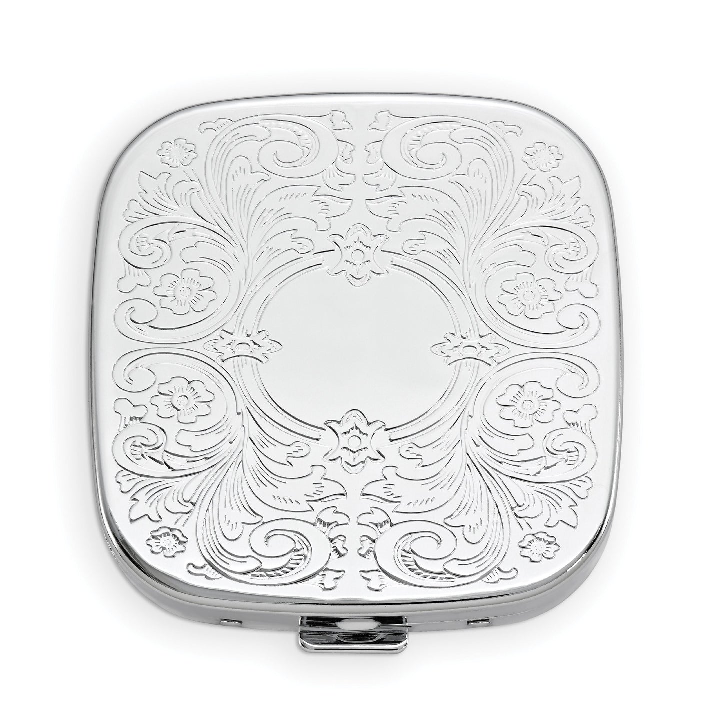 Set of 2 Square-Shaped Pocket Purse Pill Box With Mirror (Silver Etched Victorian Print - Engraveable)