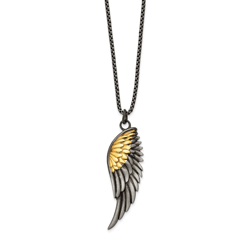 Stainless Steel Brushed Yellow IP-plated Wing 24in Necklace
