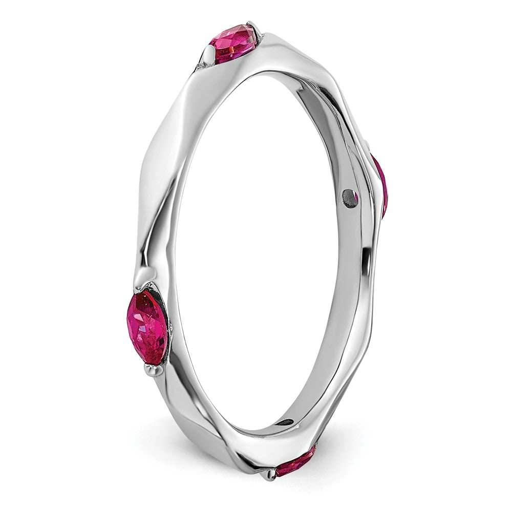 Sterling Silver Stackable Expressions Rhodium-plated Created Ruby Ring Size -6