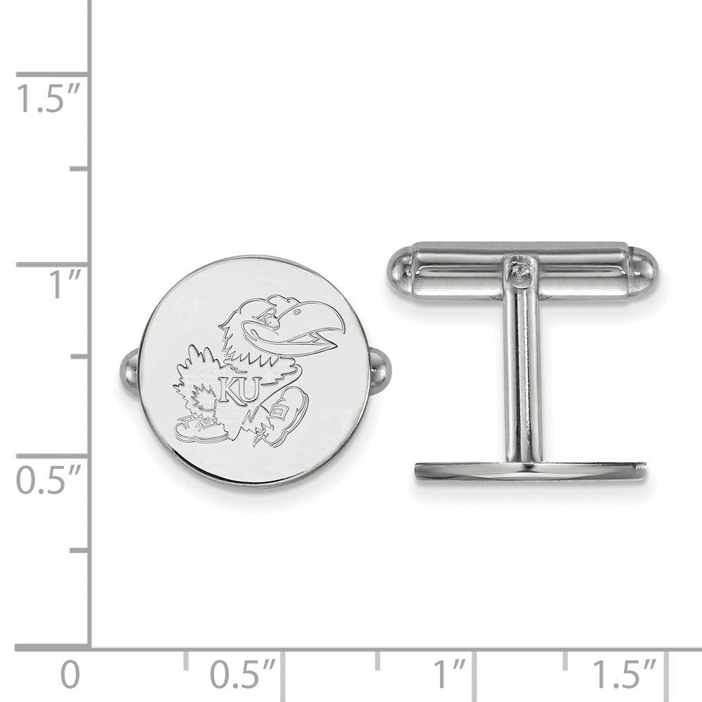 Sterling Silver Rhodium-plated LogoArt University of Kansas Jayhawk Cuff Links Q-SS071UKS