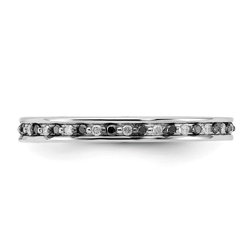 Sterling Silver Rhodium Plated Black & White Diamond Stackable Ring