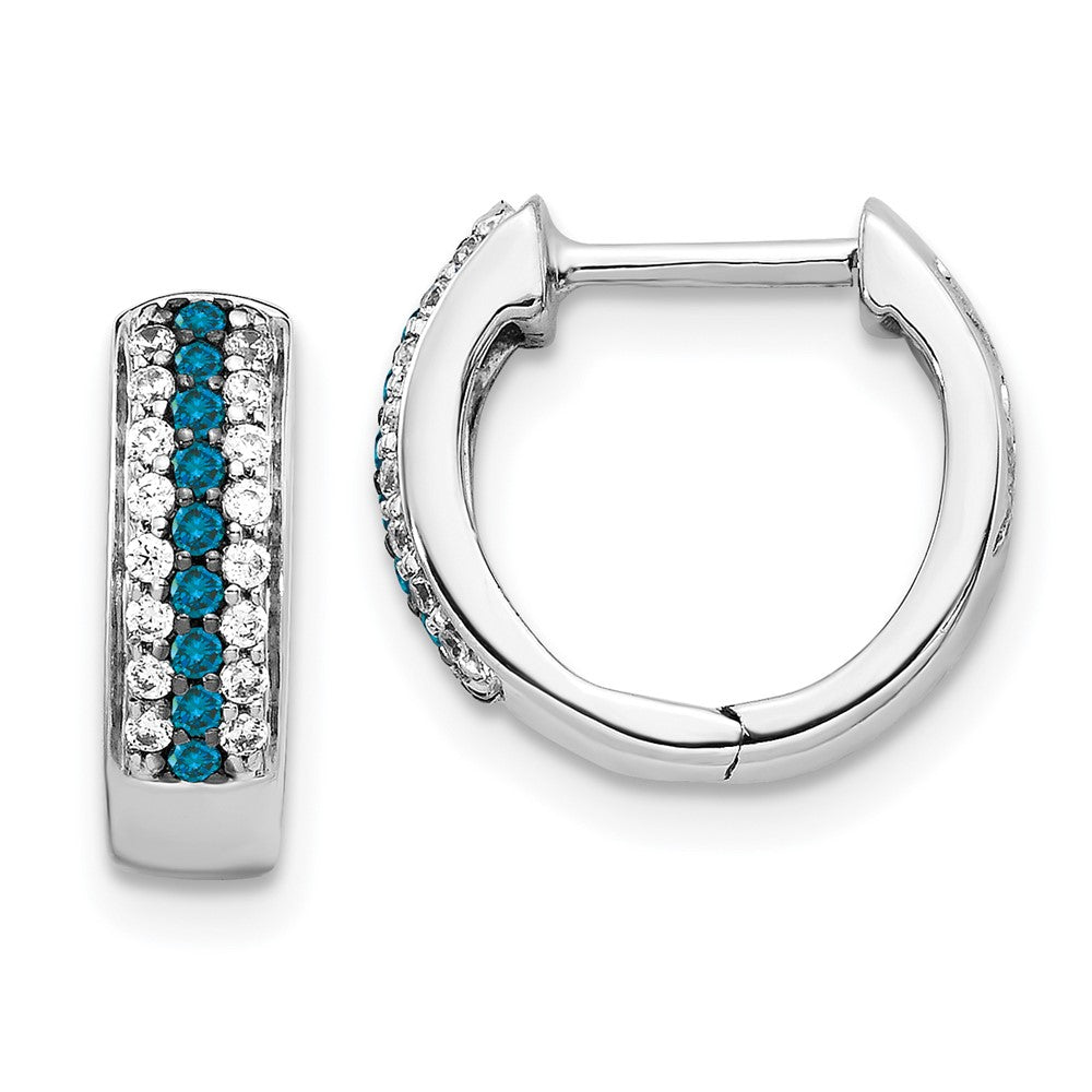 14k White Gold Blue and White Diamond Hinged Hoop Earrings