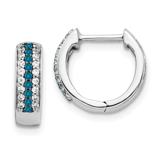 14k White Gold Blue and White Diamond Hinged Hoop Earrings
